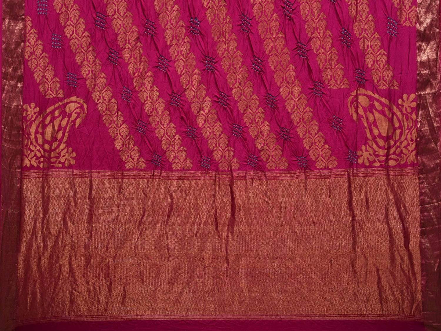 Pink Bandhani Uppada Silk Handloom Saree with Diagonal and Corner Mango Design bn0266