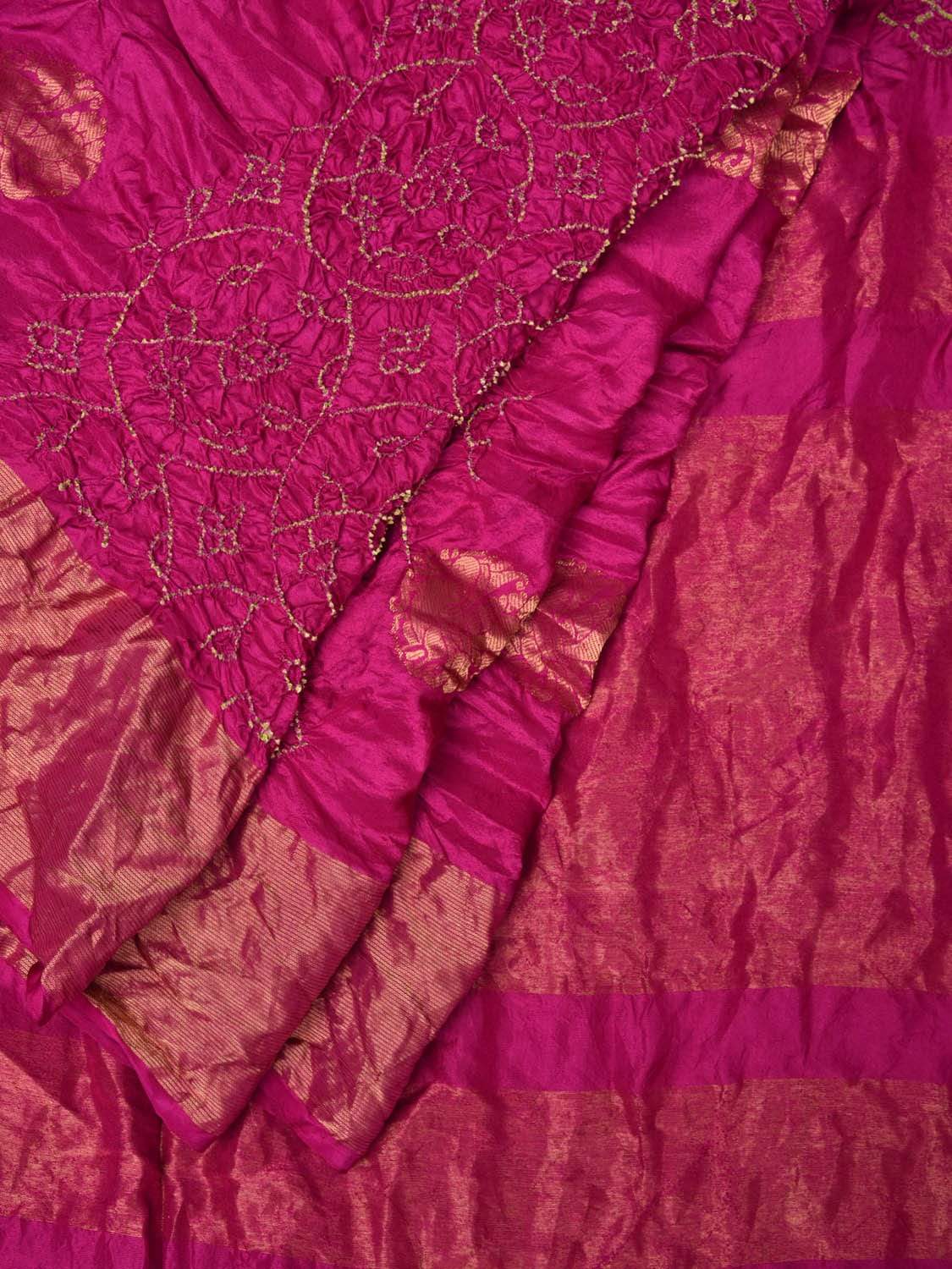 Pink Bandhani Uppada Silk Handloom Saree with Nilambari Buta Design bn0191
