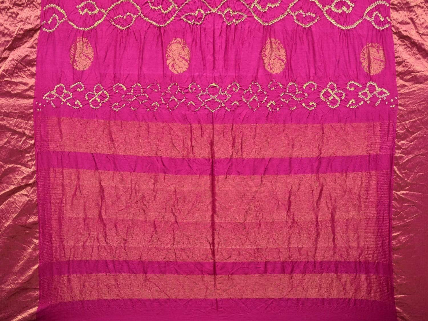 Pink Bandhani Uppada Silk Handloom Saree with Nilambari Buta Design bn0191