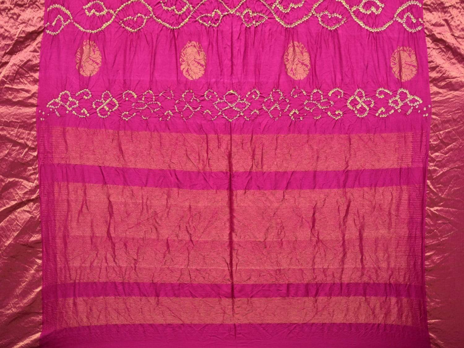 Pink Bandhani Uppada Silk Handloom Saree with Nilambari Buta Design bn0191