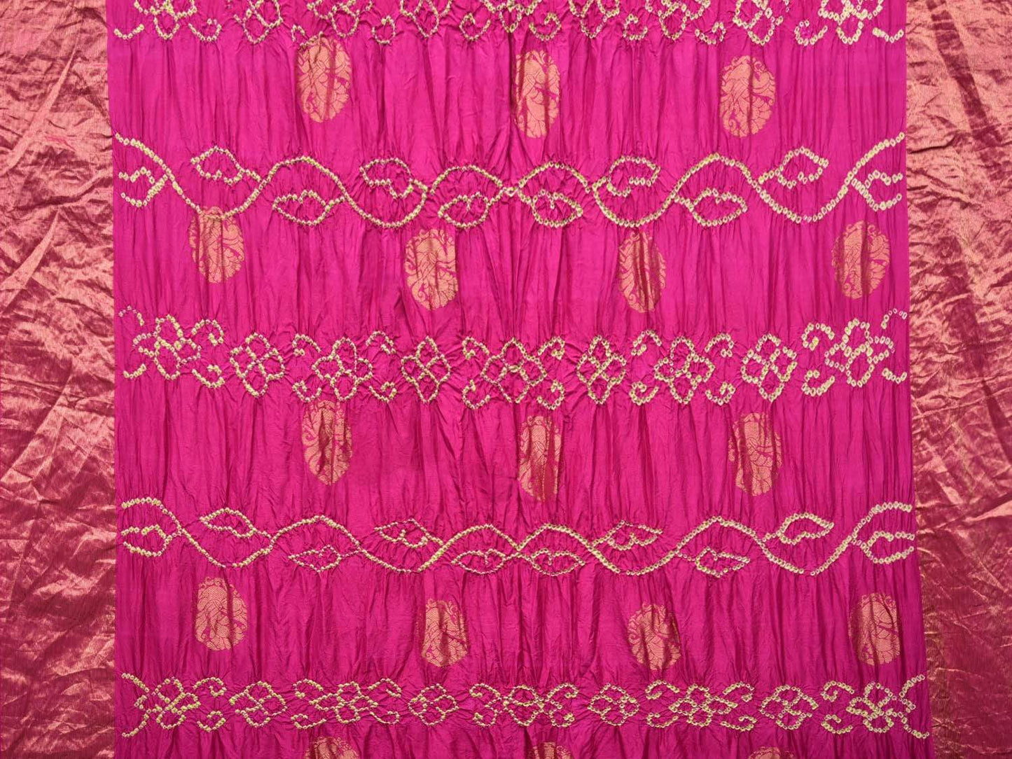 Pink Bandhani Uppada Silk Handloom Saree with Nilambari Buta Design bn0191