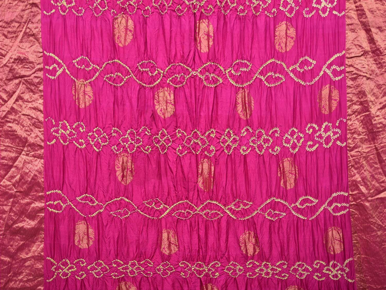 Pink Bandhani Uppada Silk Handloom Saree with Nilambari Buta Design bn0191