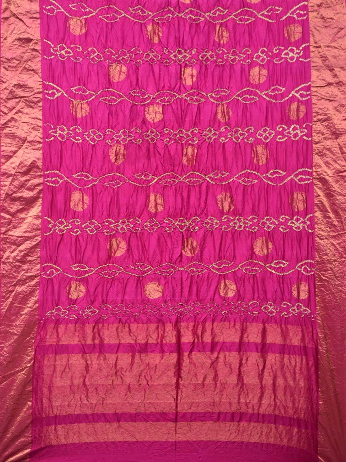 Pink Bandhani Uppada Silk Handloom Saree with Nilambari Buta Design bn0191
