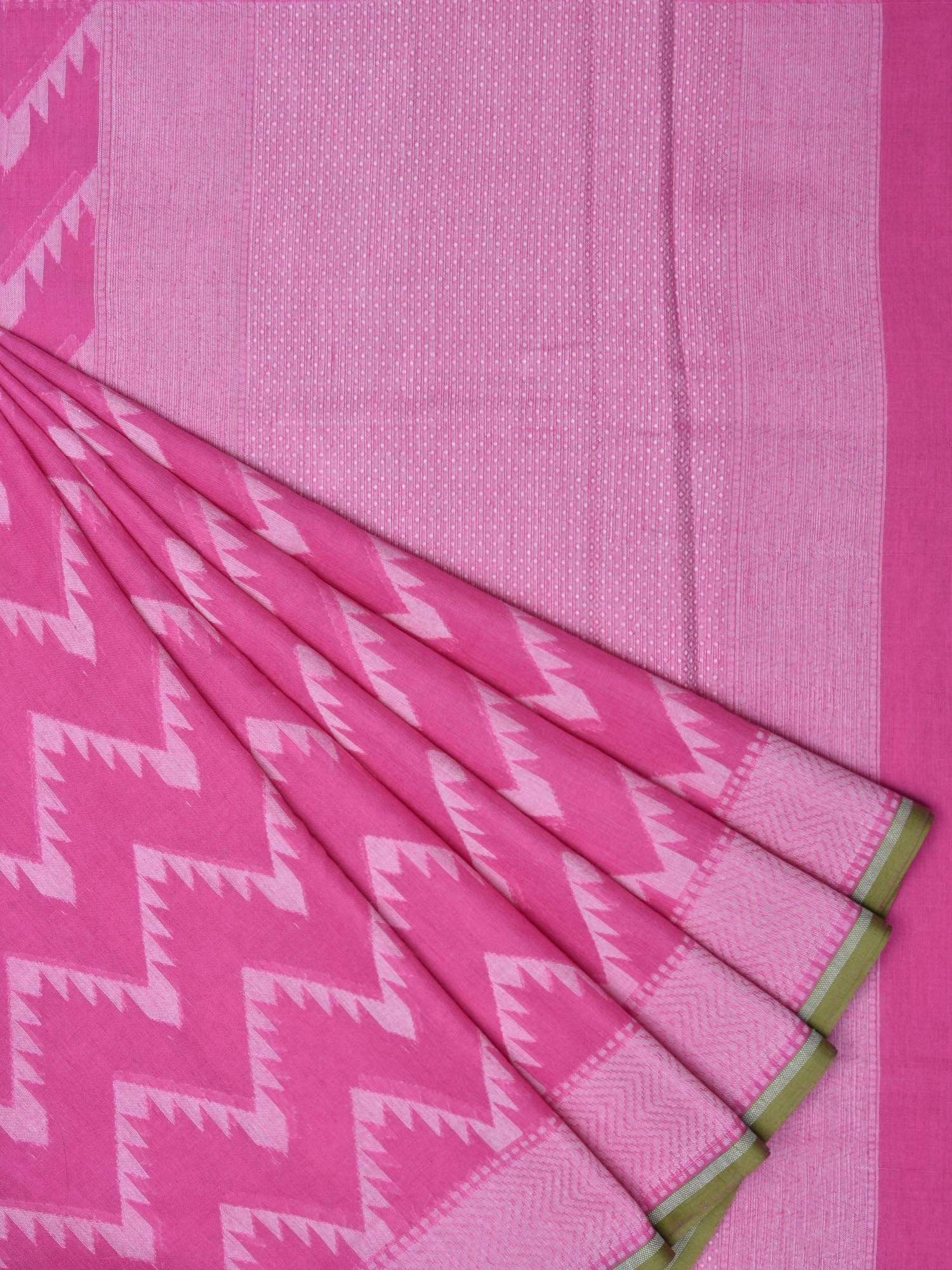 Pink Cotton Cut Work Handloom Saree with Zig-Zag Design o0192