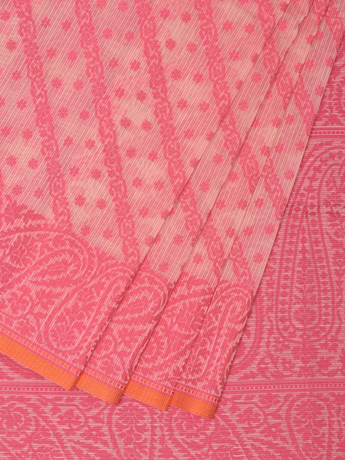 Pink Cut Work Sico Cotton Saree with Diagonal and Mango Border Design o0421