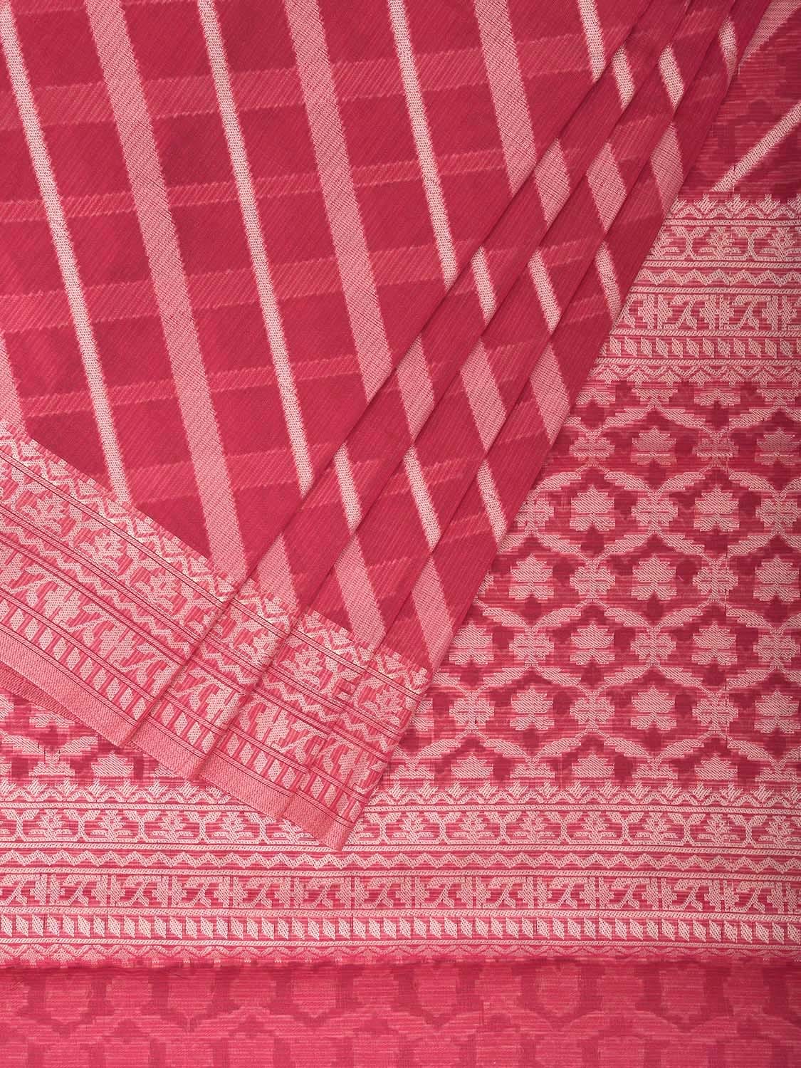 Pink Dhakai Jamdani Cotton Viscose Saree with Diagonal and Border Design dj0060