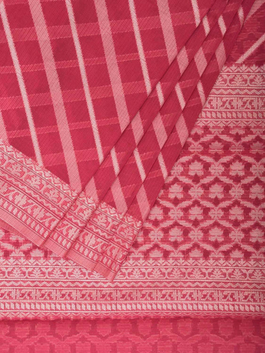 Pink Dhakai Jamdani Cotton Viscose Saree with Diagonal and Border Design dj0060