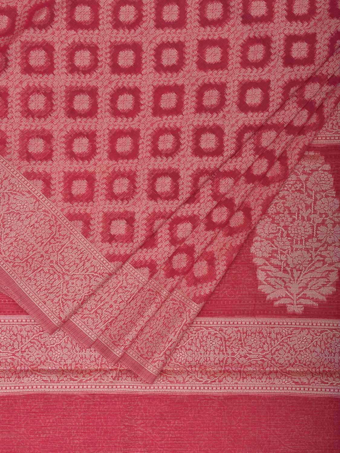 Pink Dhakai Jamdani Cotton Viscose Saree with Grill and Floral Pallu Design dj0068