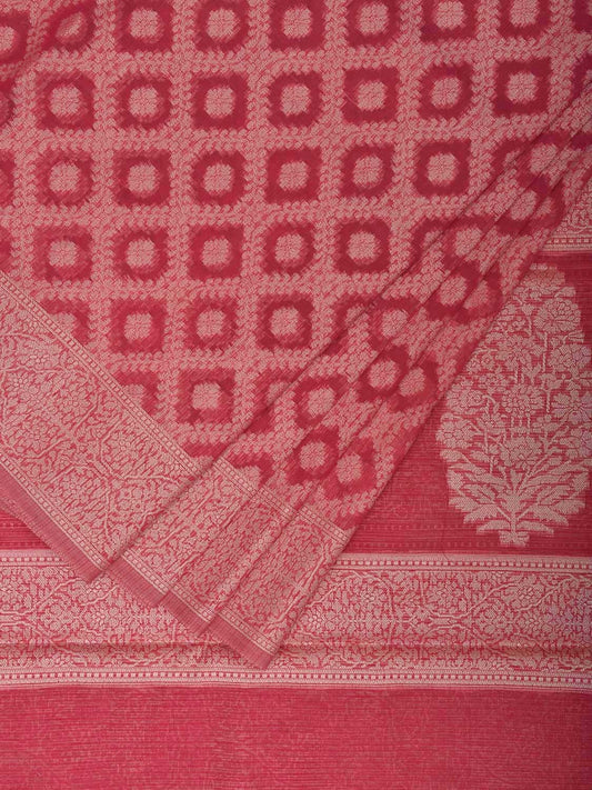 Pink Dhakai Jamdani Cotton Viscose Saree with Grill and Floral Pallu Design dj0068