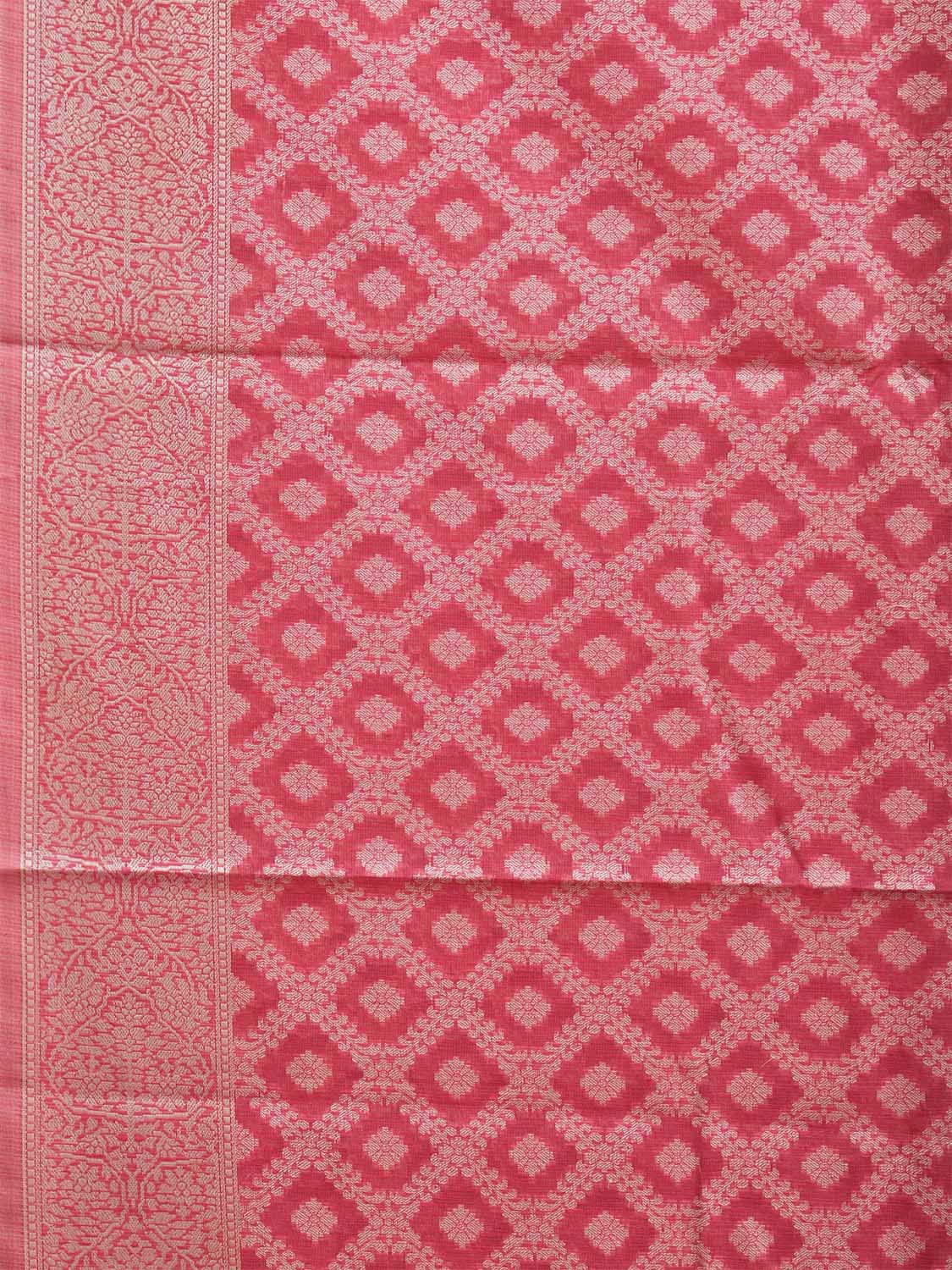 Pink Dhakai Jamdani Cotton Viscose Saree with Grill and Floral Pallu Design dj0068