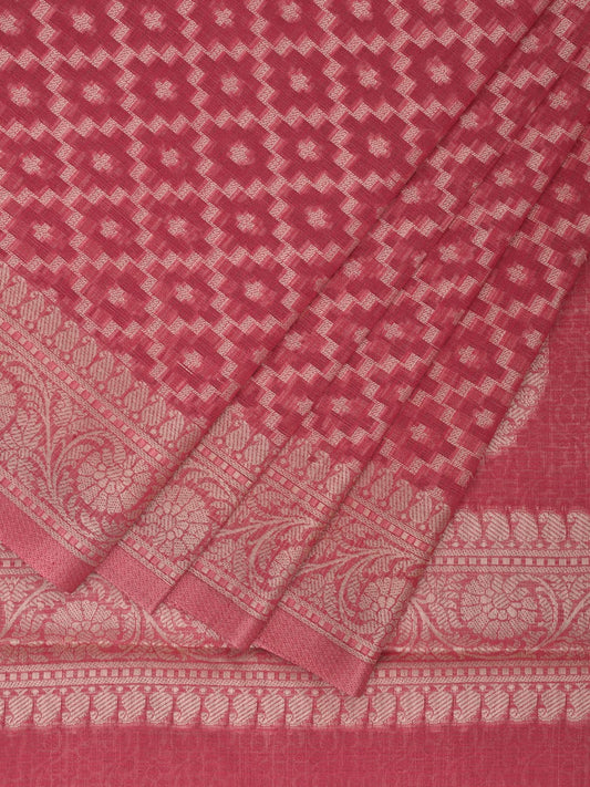Pink Dhakai Jamdani Cotton Viscose Saree with Grill and Mango Pallu Design dj0070