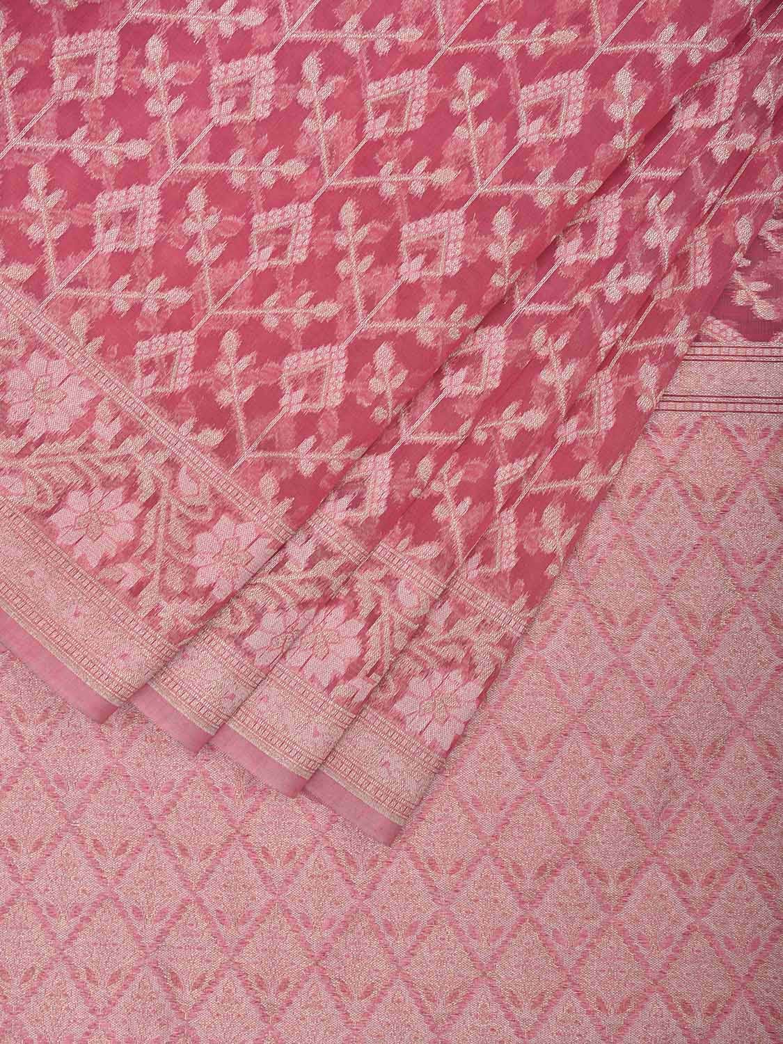 Pink Dhakai Jamdani Cotton Viscose Saree with Grill Body and Border Design dj0096