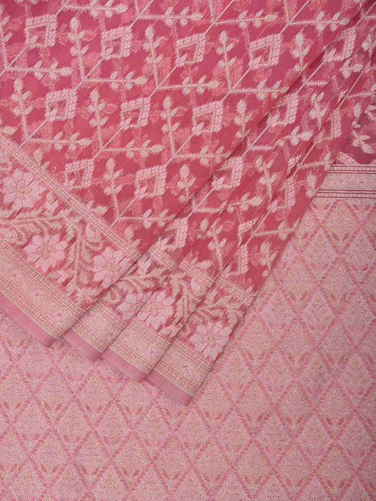 Pink Dhakai Jamdani Cotton Viscose Saree with Grill Body and Border Design dj0096