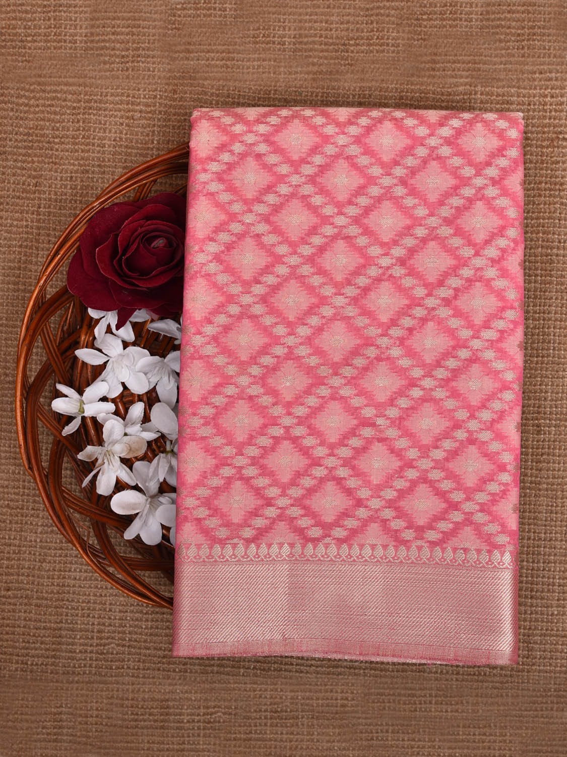 Pink Dhakai Jamdani Cotton Viscose Saree with Grill Design dj0034