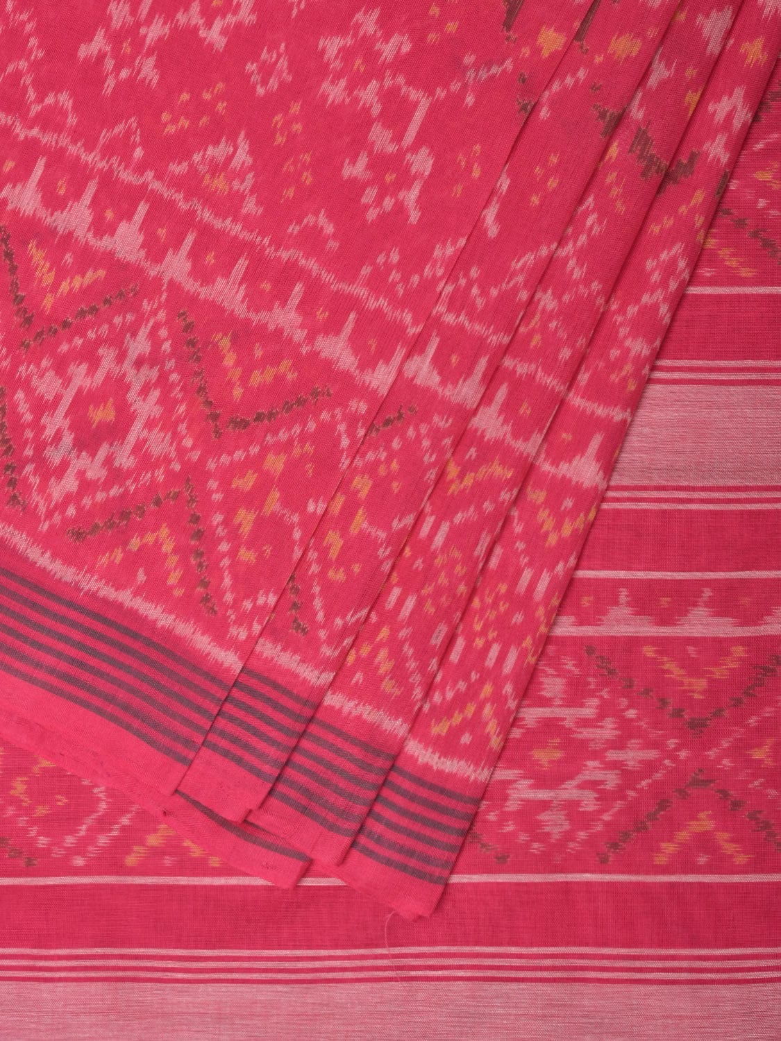 Pink Ikat Cotton Handloom Saree with Grill Design i0810