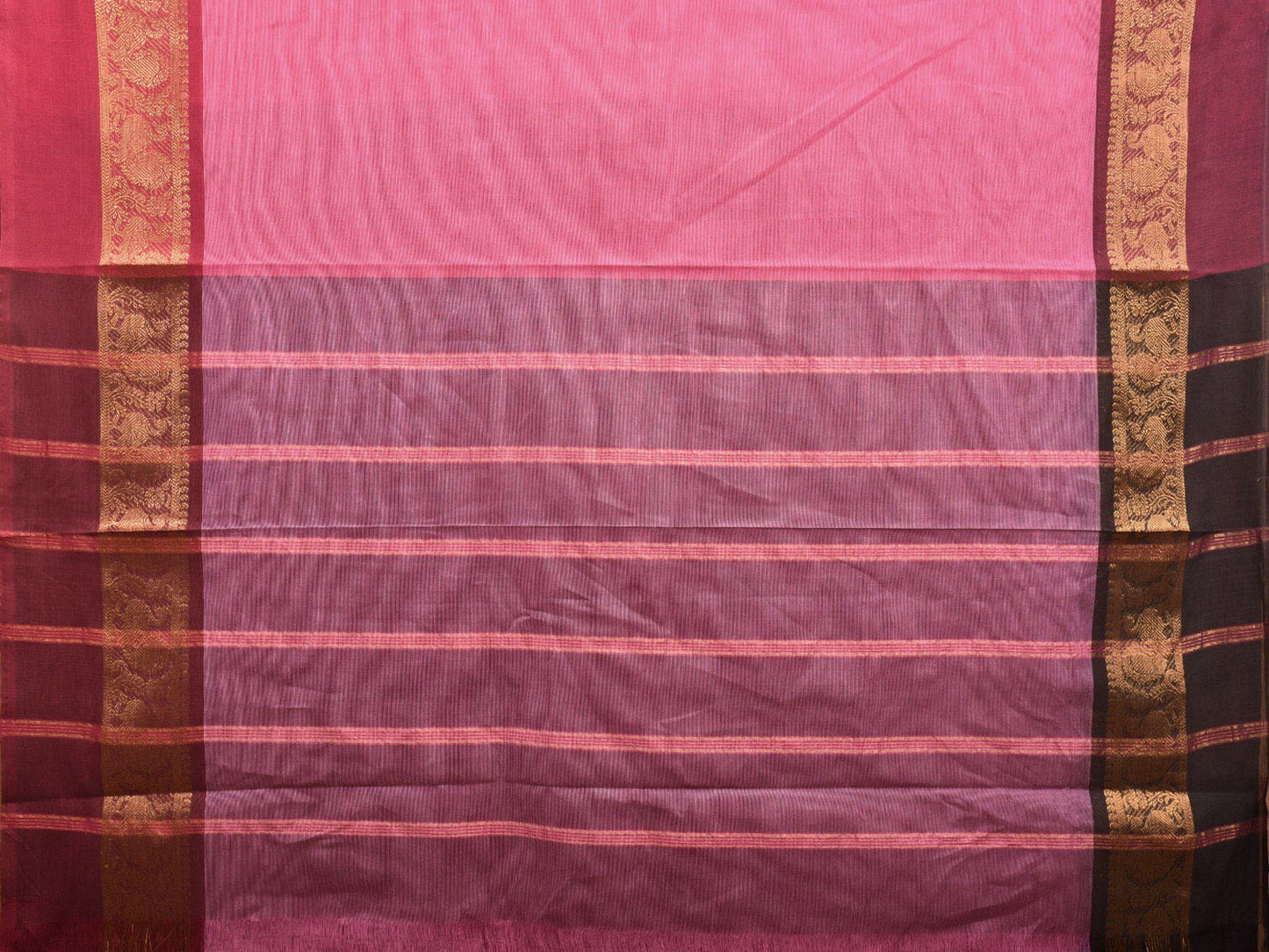 Pink Kanchipuram Cotton Plain Saree with Ganga-Jamuna Border Design k0615