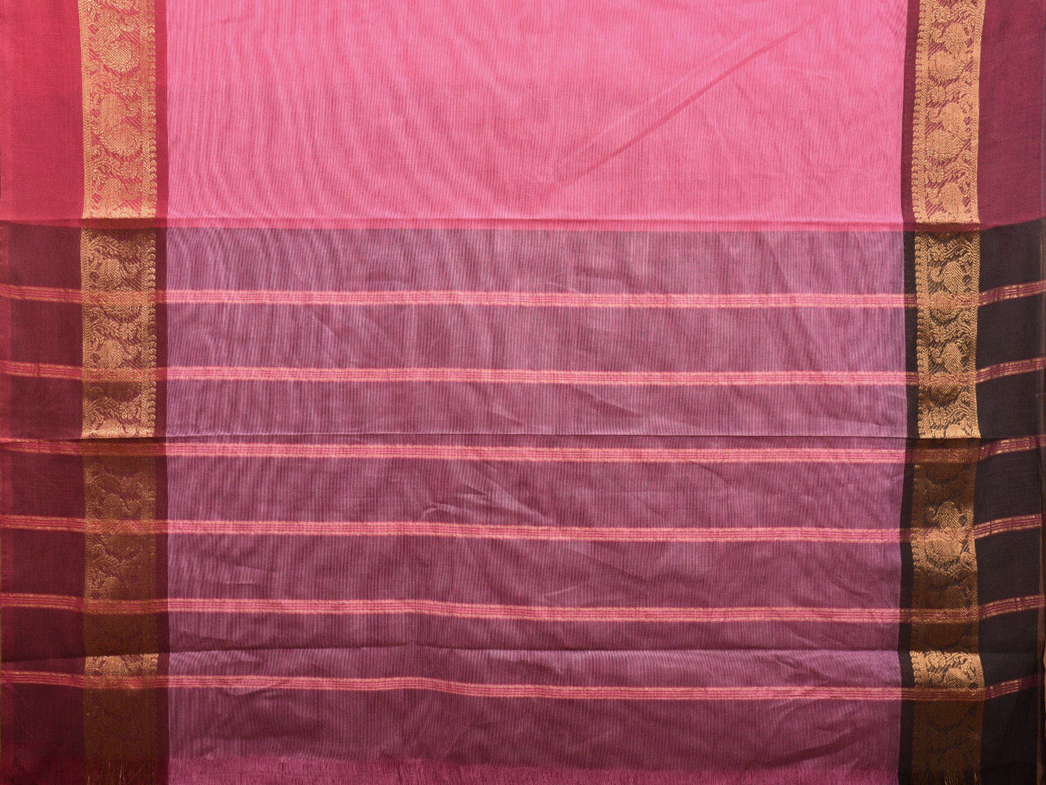 Pink Kanchipuram Cotton Plain Saree with Ganga-Jamuna Border Design k0615