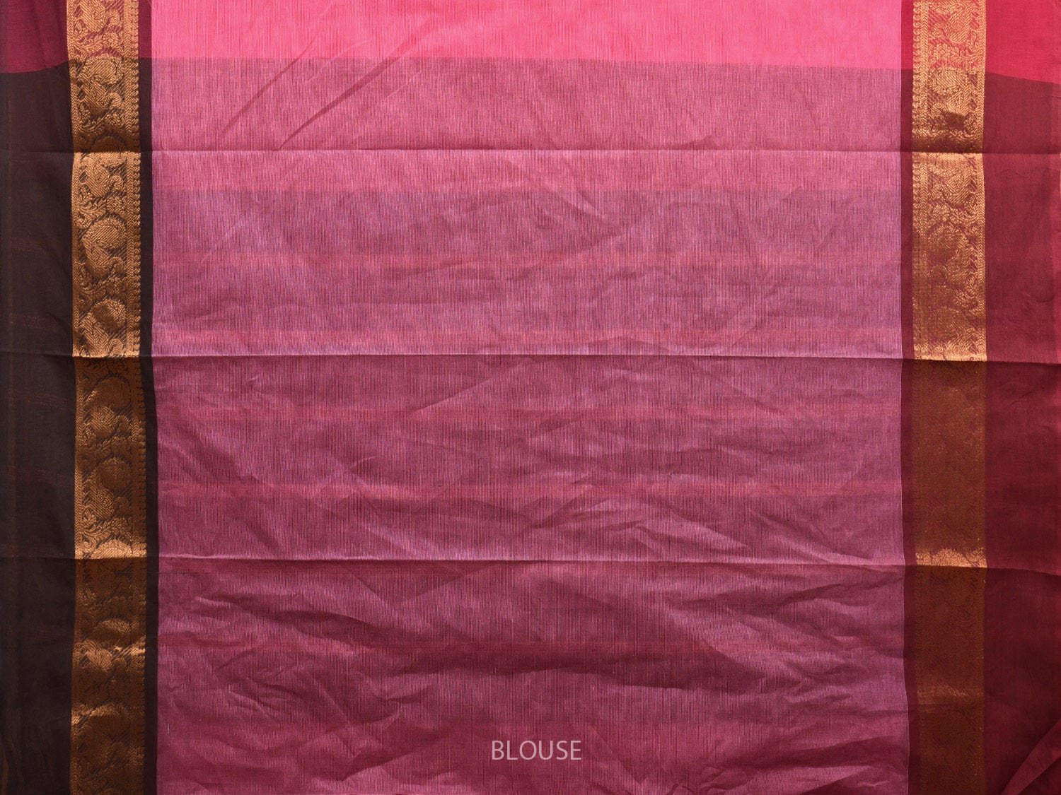 Pink Kanchipuram Cotton Plain Saree with Ganga-Jamuna Border Design k0615