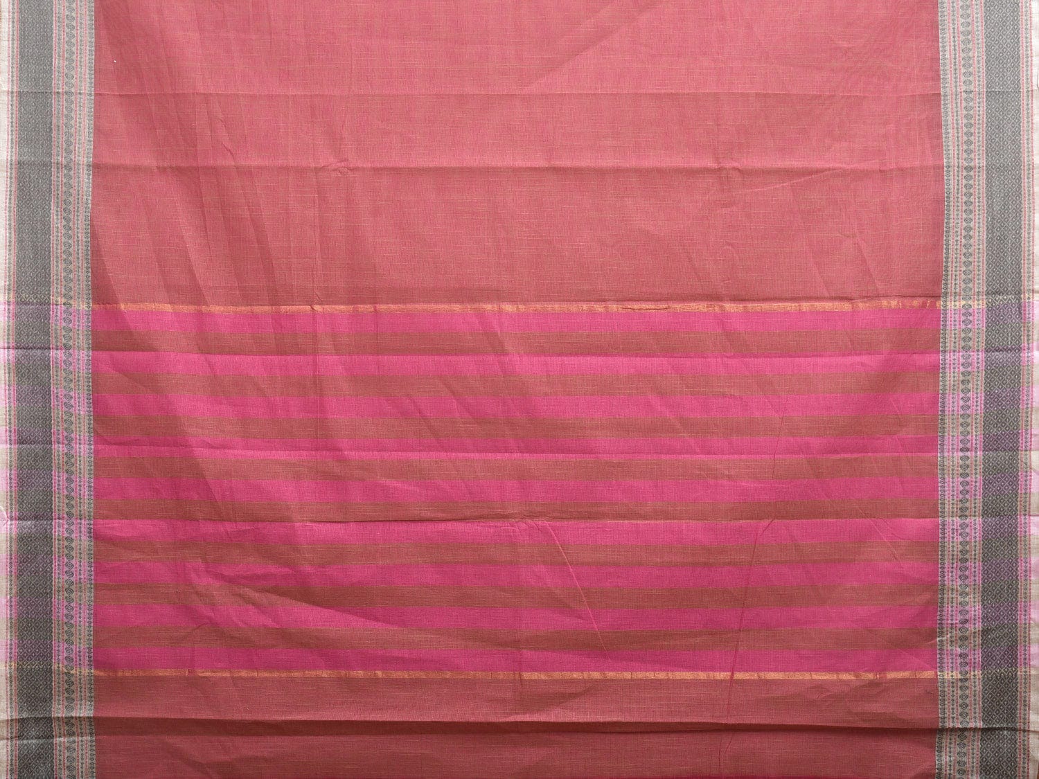 Pink Kanchipuram Cotton Saree with Strips Pallu Design k0600