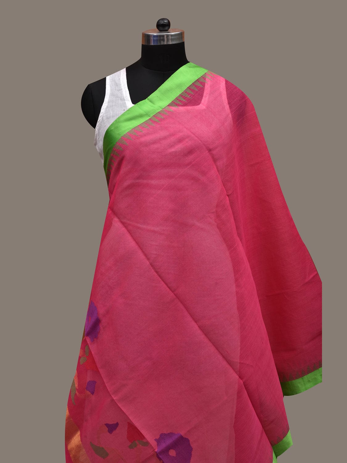 Pink Khadi Cotton Handloom Dupatta with Flower Design ds2653