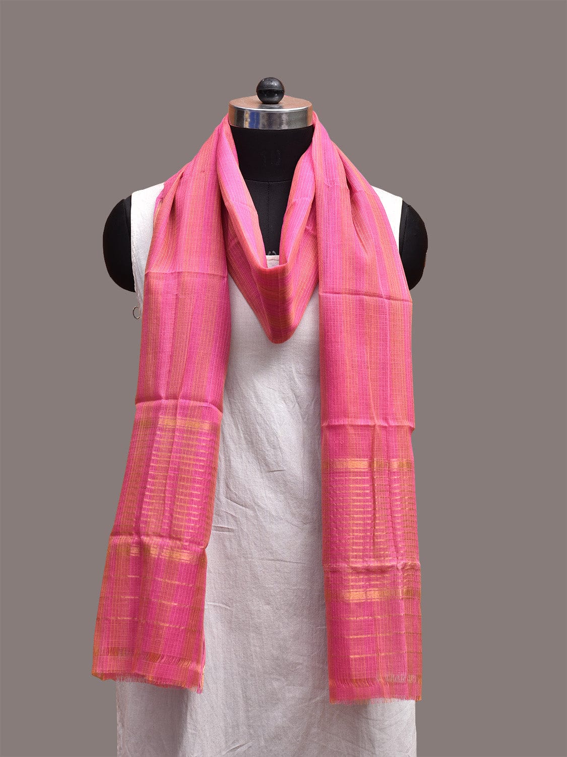 Pink Kota Silk Handloom Dupatta with Strips Design ds3652