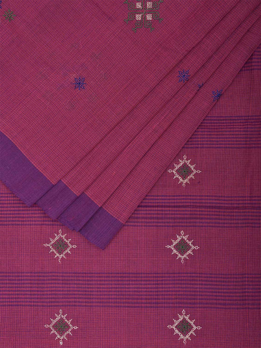 Pink Mangalgiri Cotton Handloom Saree with Kasuti Work and Checks Design o0651