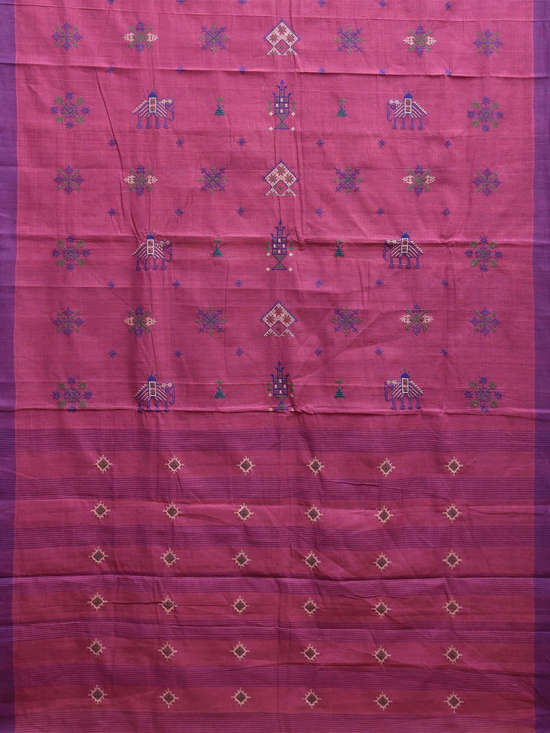Pink Mangalgiri Cotton Handloom Saree with Kasuti Work and Checks Design o0651