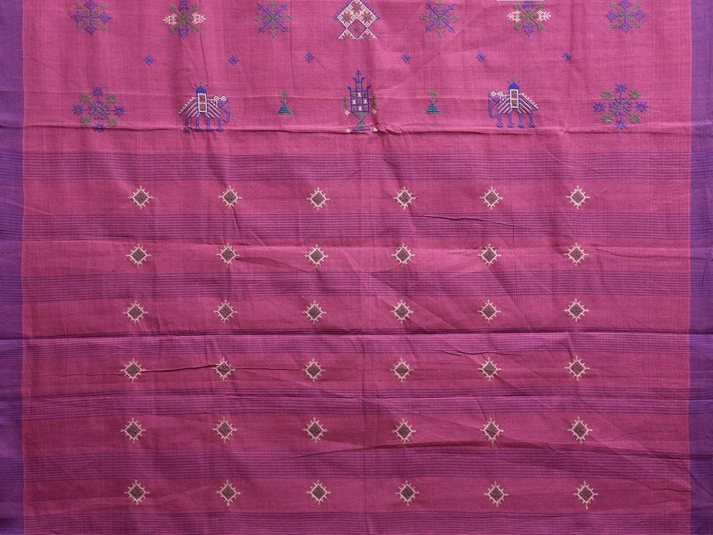 Pink Mangalgiri Cotton Handloom Saree with Kasuti Work and Checks Design o0651