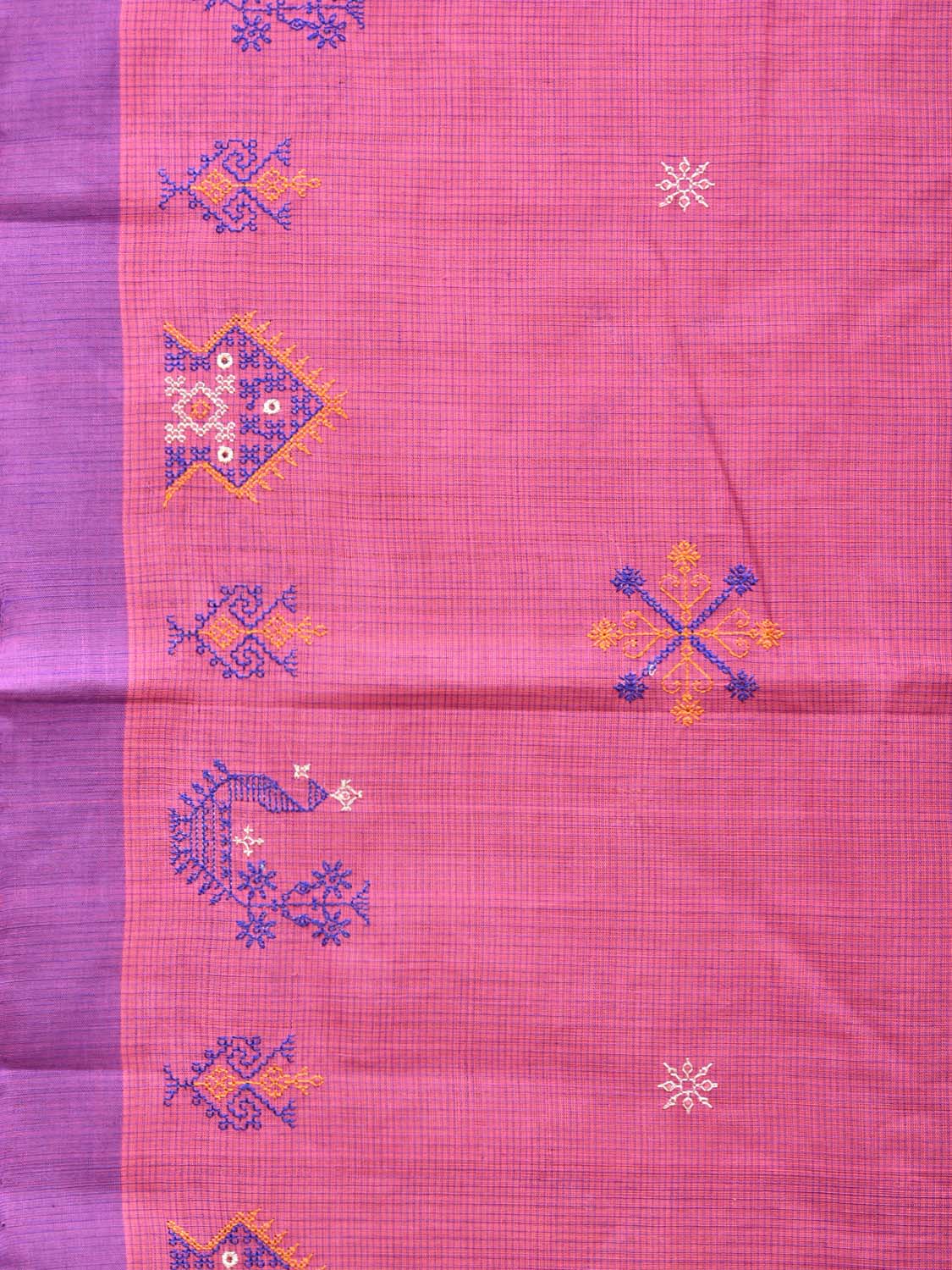 Pink Mangalgiri Cotton Handloom Saree with Kasuti Work Design o0401