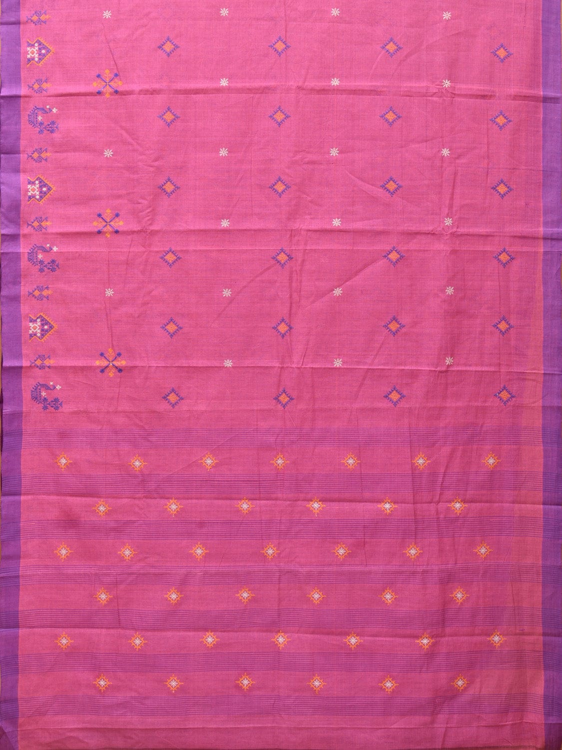 Pink Mangalgiri Cotton Handloom Saree with Kasuti Work Design o0401