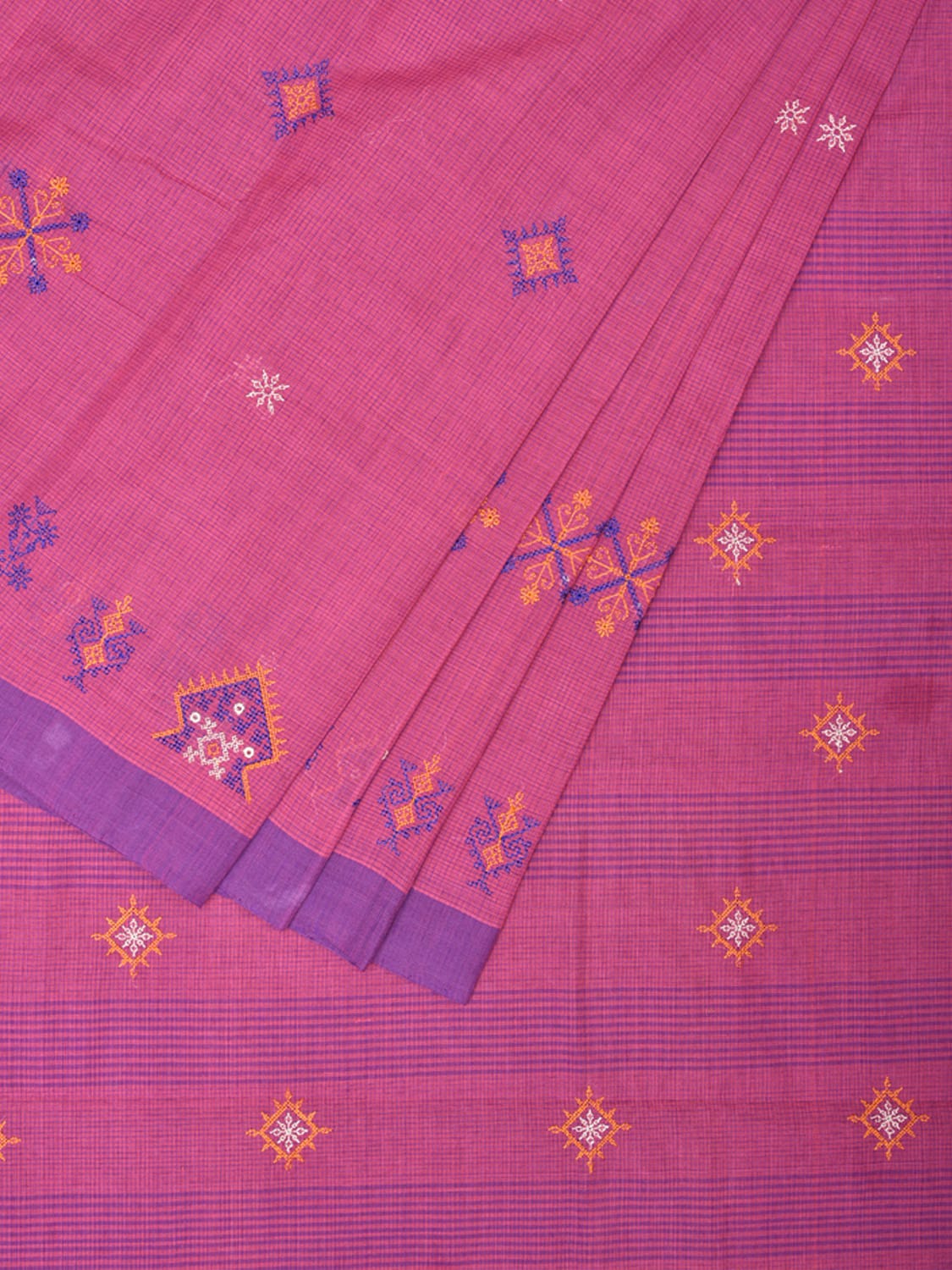 Pink Mangalgiri Cotton Handloom Saree with Kasuti Work Design o0401