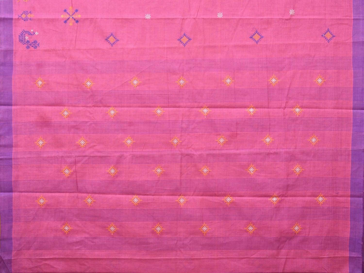 Pink Mangalgiri Cotton Handloom Saree with Kasuti Work Design o0401
