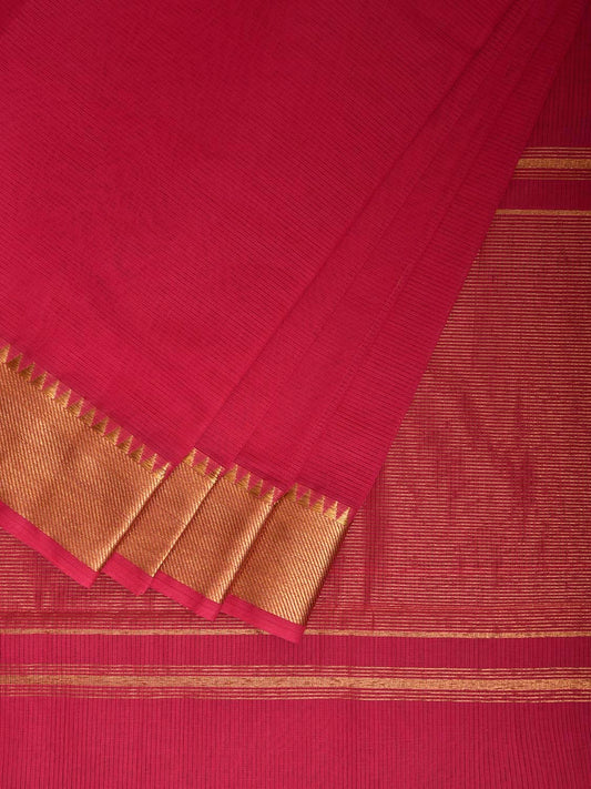 Pink Mangalgiri Cotton Handloom Saree with Strips and Small Temple Border Design No Blouse mn0107