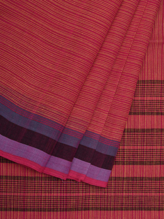 Pink Mangalgiri Cotton Handloom Saree with Strips Design mn0062