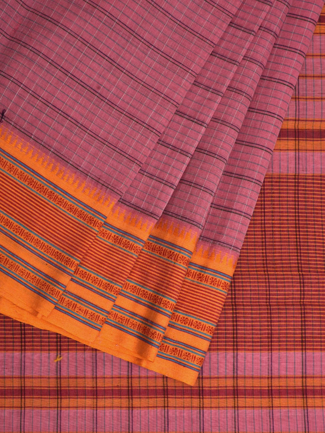 Pink Narayanpet Cotton Handloom Saree with Check Design No Blouse np0607