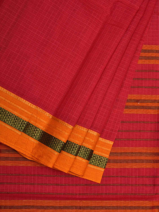 Pink Narayanpet Cotton Handloom Saree with Checks Design No Blouse np0494