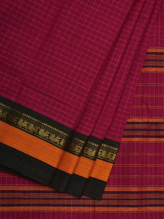 Pink Narayanpet Cotton Handloom Saree with Checks Design No Blouse np0542