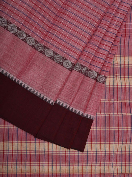 Pink Narayanpet Cotton Handloom Saree with Checks Design No Blouse np0609