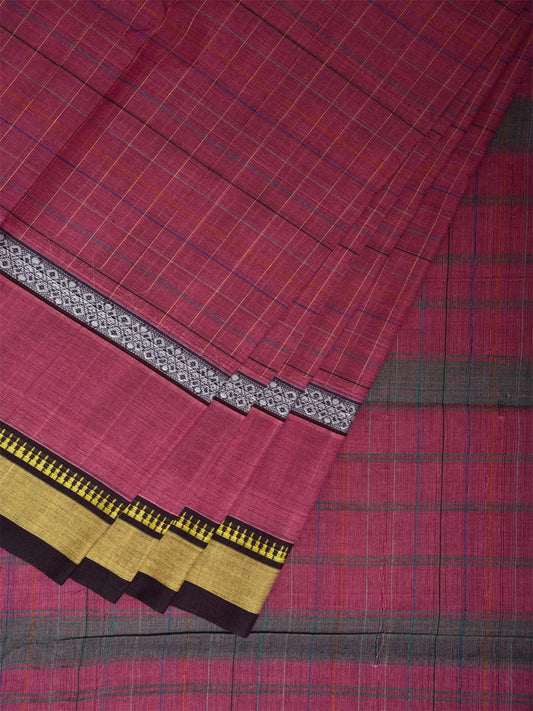 Pink Narayanpet Cotton Saree with Checks and Big Border Design No Blouse np1126