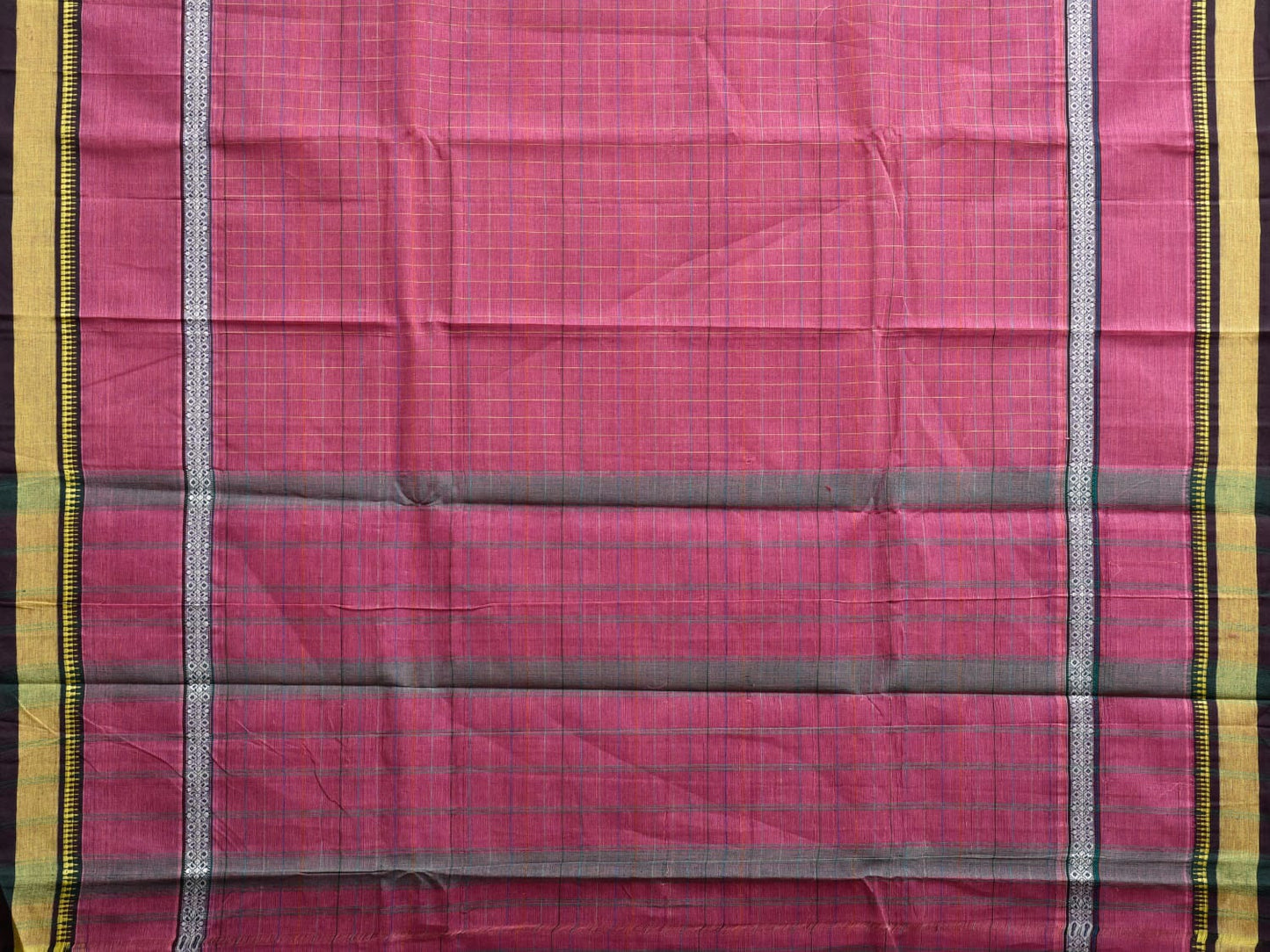 Pink Narayanpet Cotton Saree with Checks and Big Border Design No Blouse np1126
