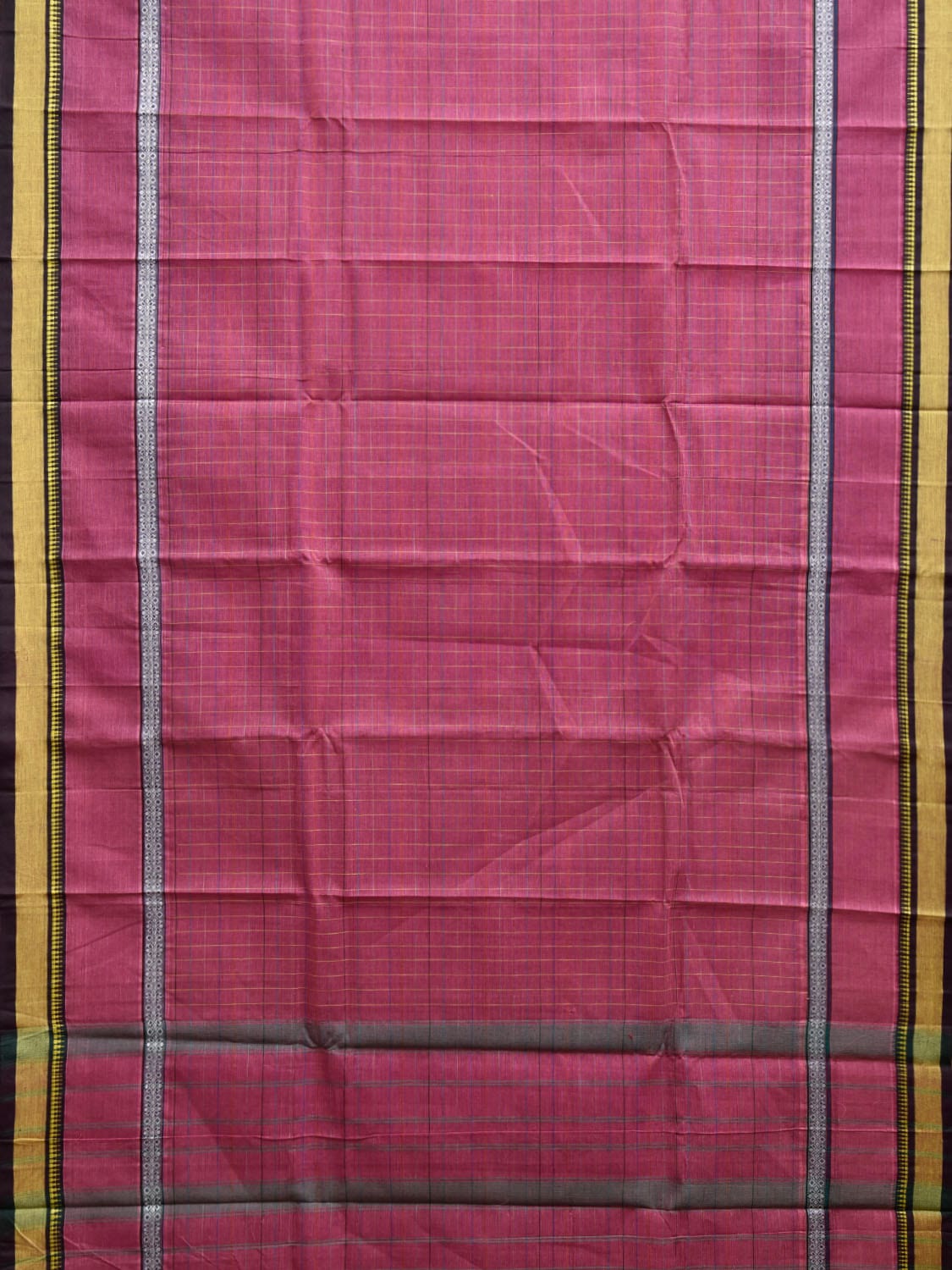 Pink Narayanpet Cotton Saree with Checks and Big Border Design No Blouse np1126