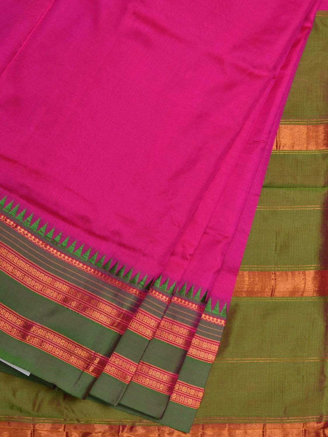 Pink Narayanpet Silk Handloom Plain Saree with Traditional Border Design No Blouse np0462