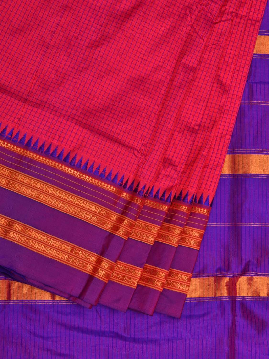 Pink Narayanpet Silk Handloom Saree with Checks Design No Blouse np0482