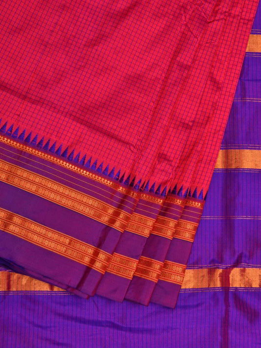 Pink Narayanpet Silk Handloom Saree with Checks Design No Blouse np0482