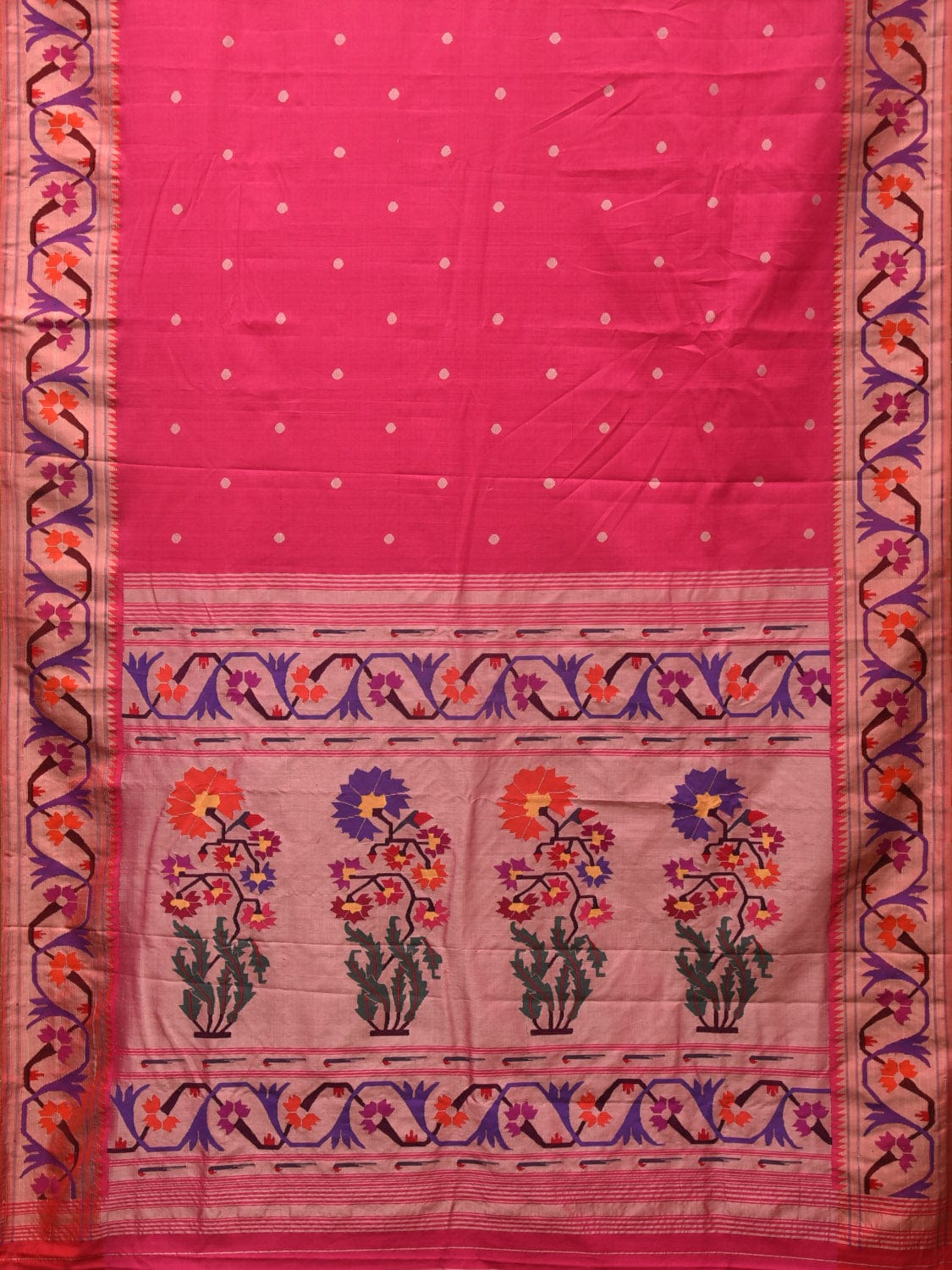 Pink Paithani Cotton Handloom Saree with Aashavali Border Design p0492