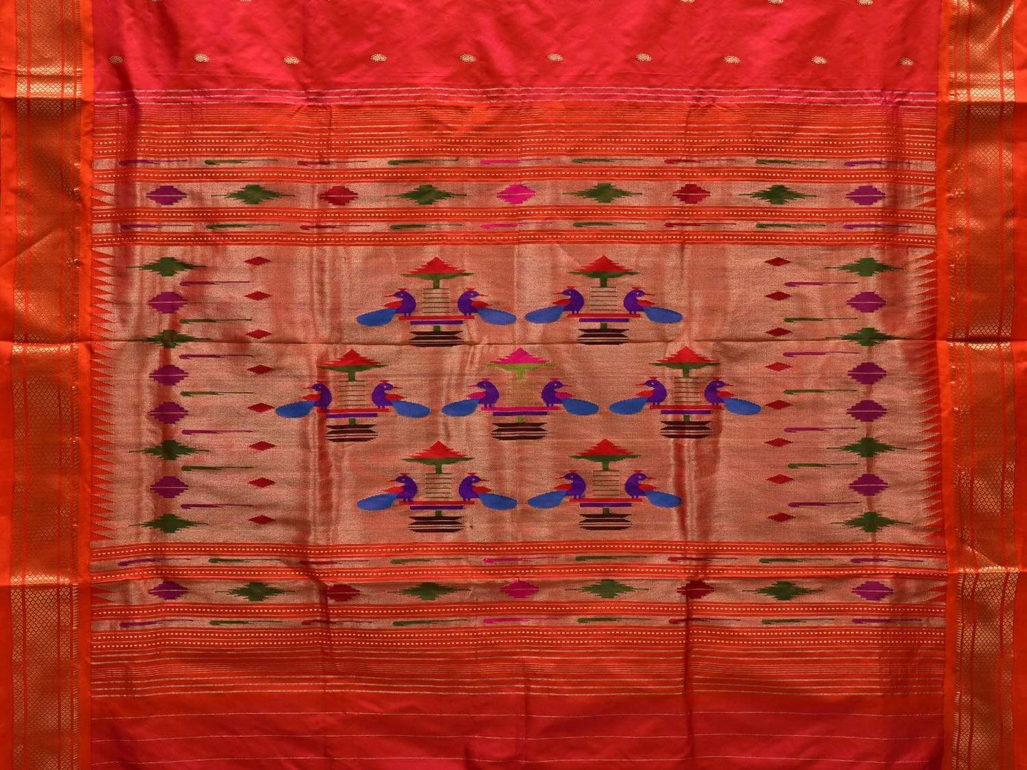 Pink Paithani Silk Handloom Saree with Double Pallu Design p0373