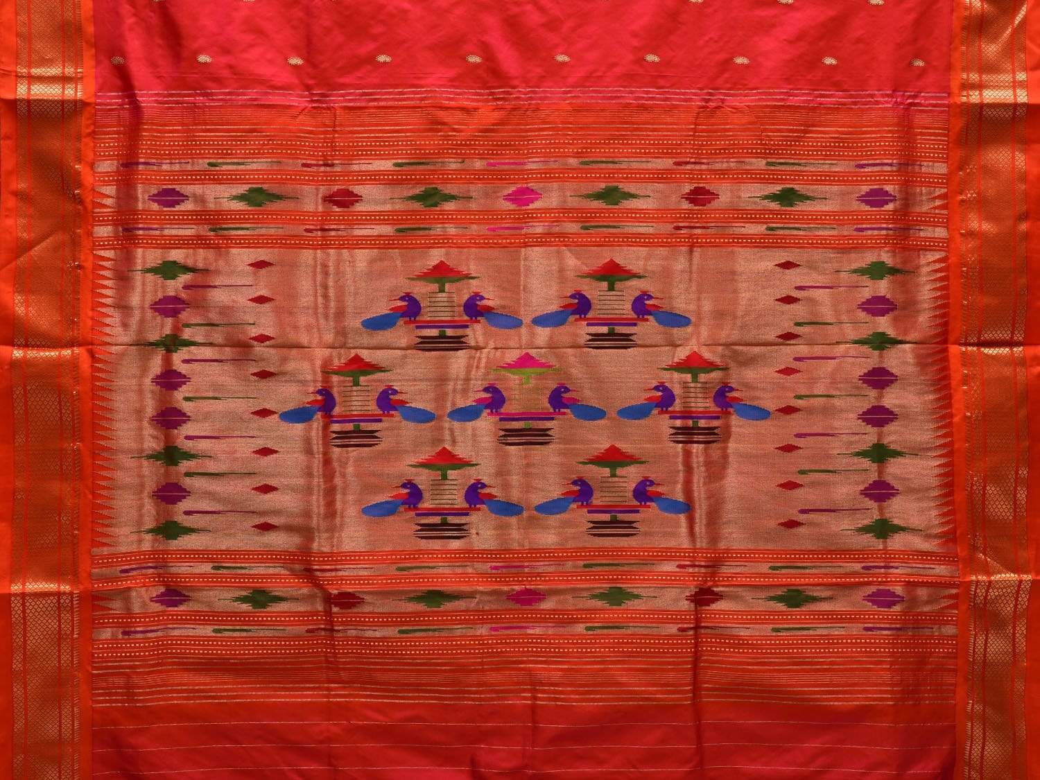 Pink Paithani Silk Handloom Saree with Double Pallu Design p0373