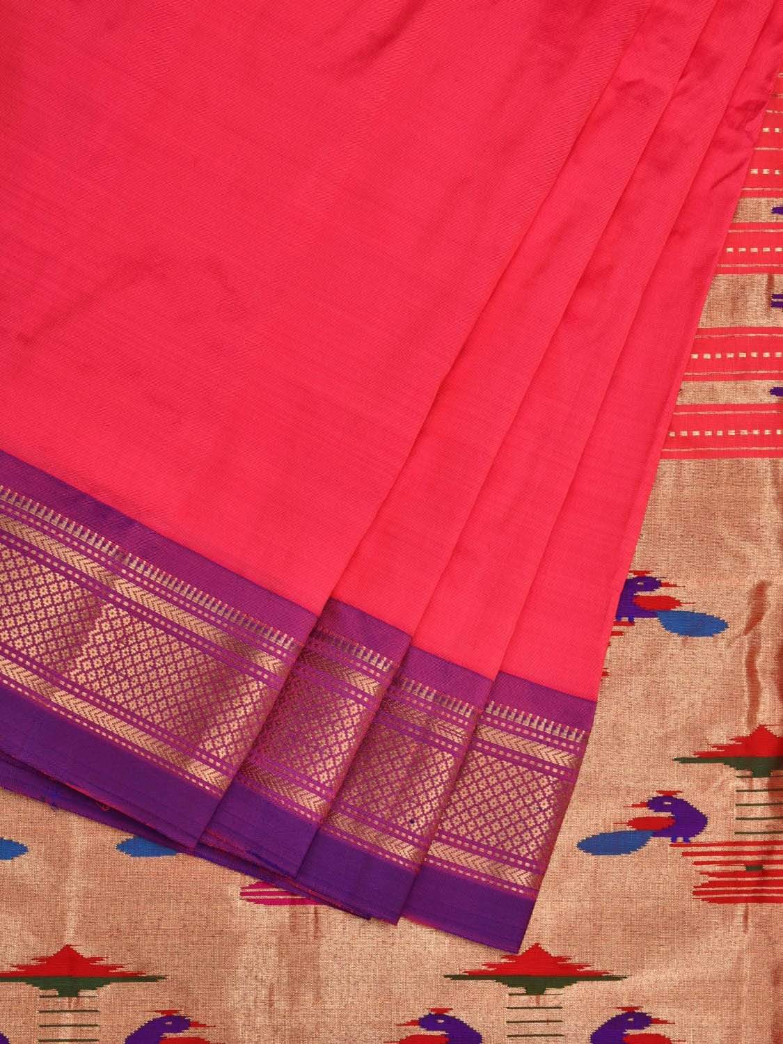 Pink Paithani Silk Handloom Saree with Double Pallu Design p0396