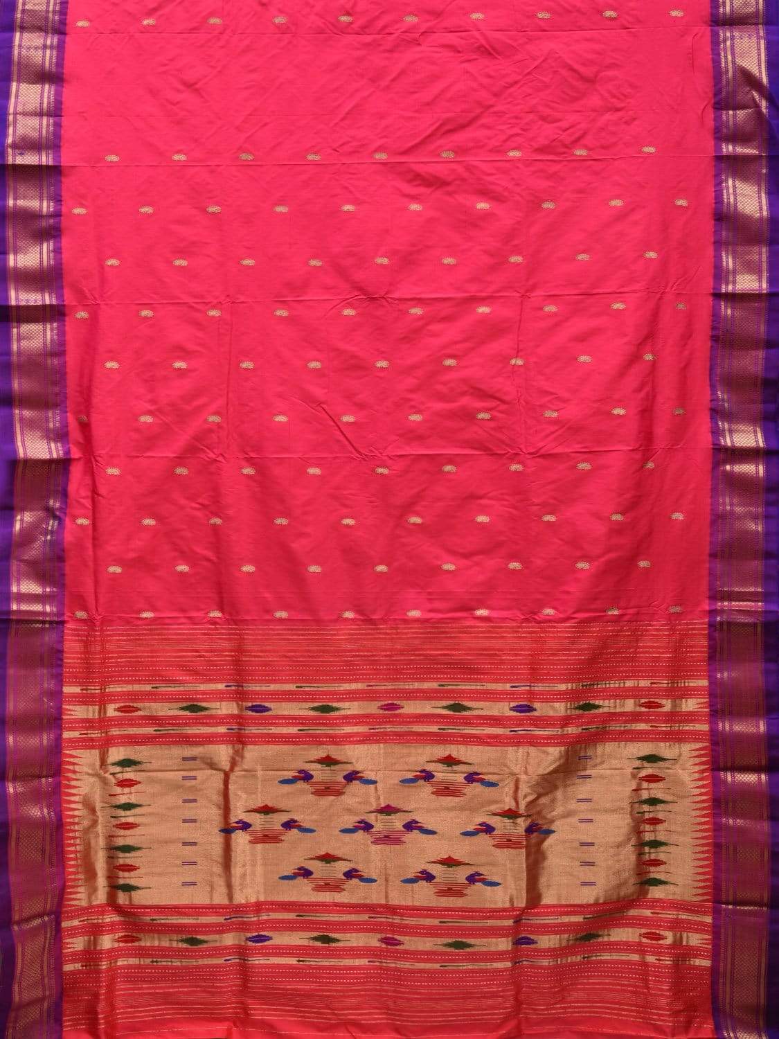 Pink Paithani Silk Handloom Saree with Double Pallu Design p0396
