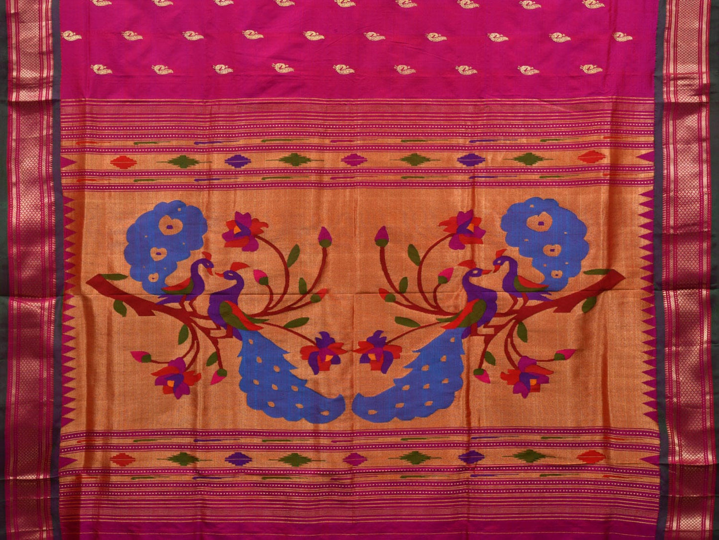 Pink Paithani Silk Handloom Saree with Peacocks Pallu Design p0461